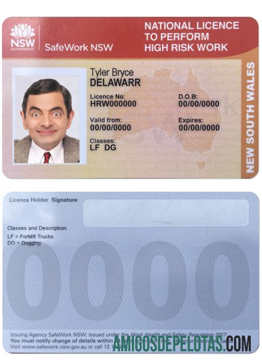 Licença Nacional Austrália Nova Gales do Sul modelo